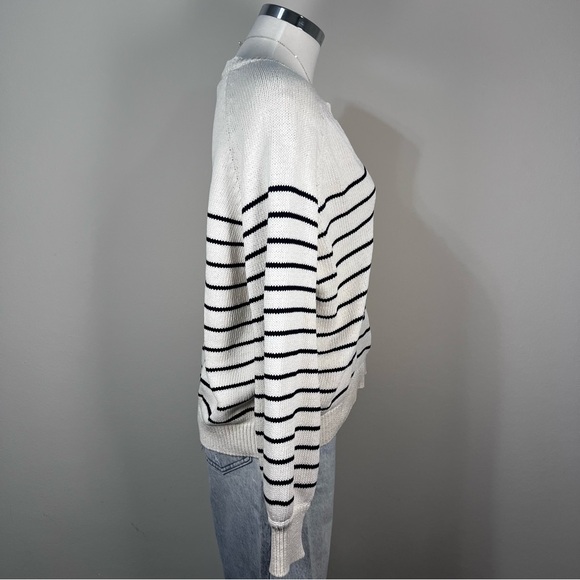 Sezane Women's Leontine Jumper Sweater in Ecru Navy Knit Cotton Size Small - Picture 6 of 10